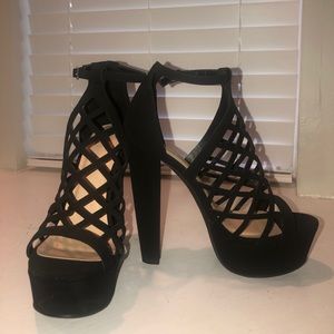 Cage black heels